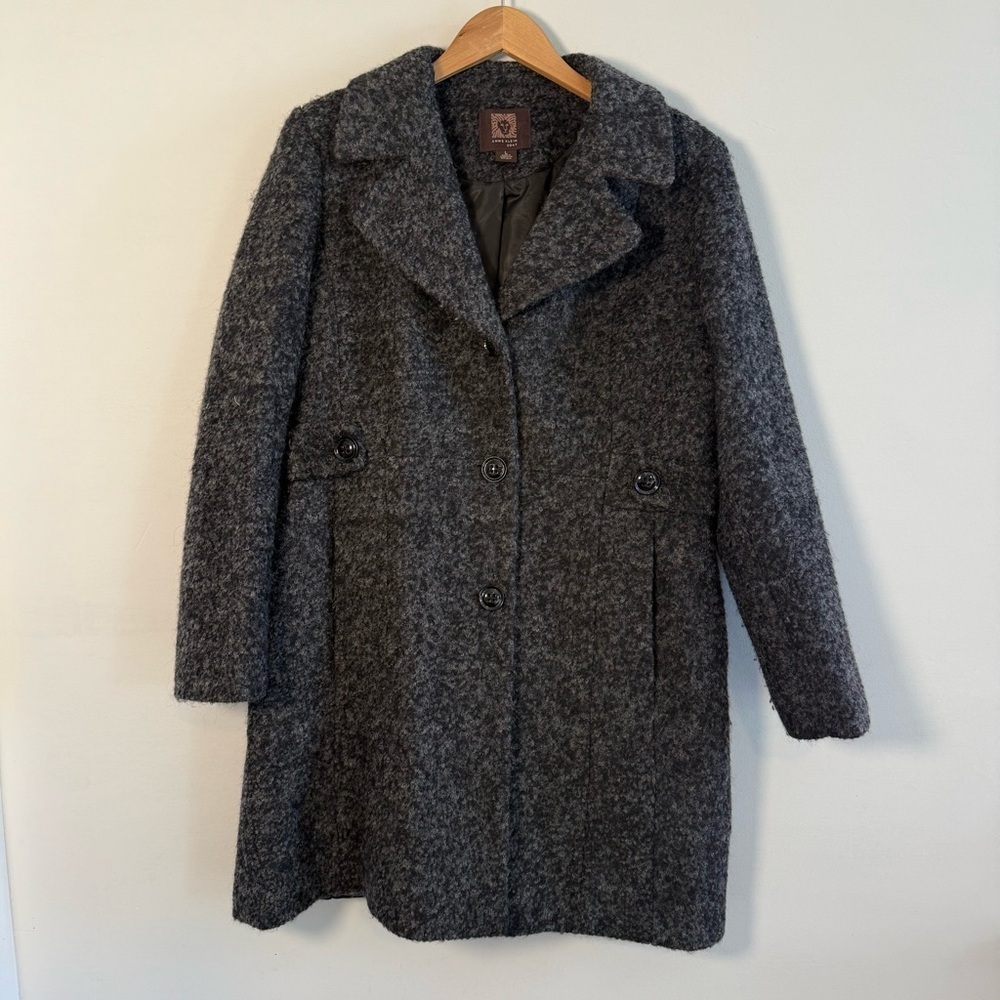 Anne Klein Charcoal Boiled Wool Pea Coat, Size L